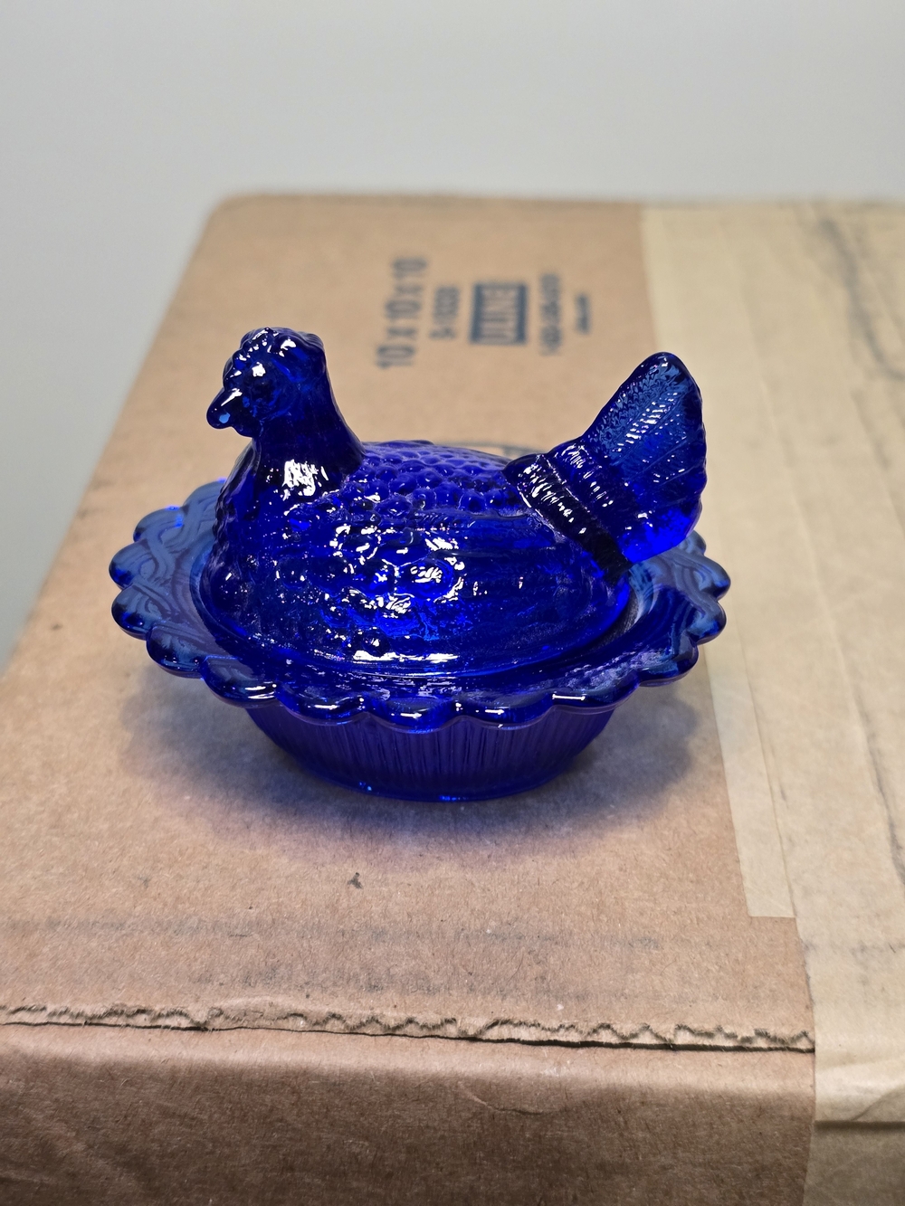Mosser Mini Cobalt Blue Glass Hen on Nest Decorative Dish